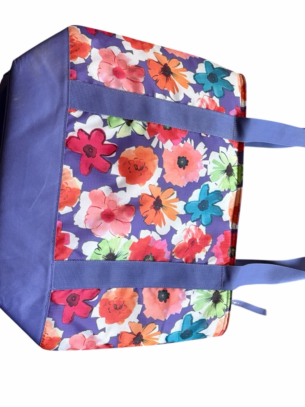 Purple Floral Canvas Tote Bag with Front Zip Pocket - Picture 2 of 5